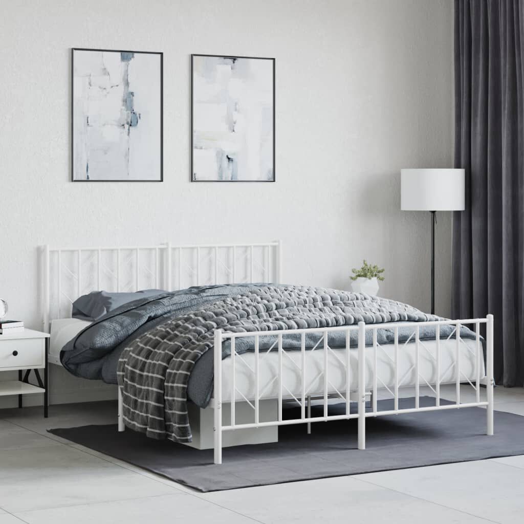 vidaXL Metal Bed Frame without Mattress with Footboard White 150x200cm