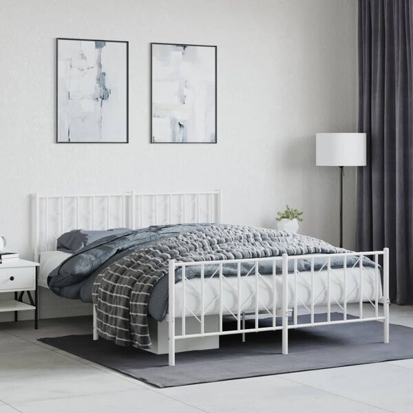 vidaXL Metal Bed Frame without Mattress with Footboard White 150x200cm