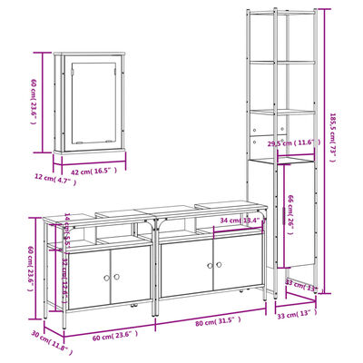 vidaXL 4 Piece Bathroom Furniture Set Black Engineered Wood