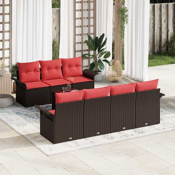 vidaXL 8 Piece Garden Sofa Set with Cushions Brown Poly Rattan