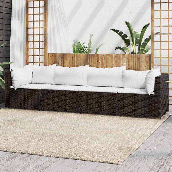 vidaXL 4 Piece Garden Lounge Set with Cushions Brown Poly Rattan