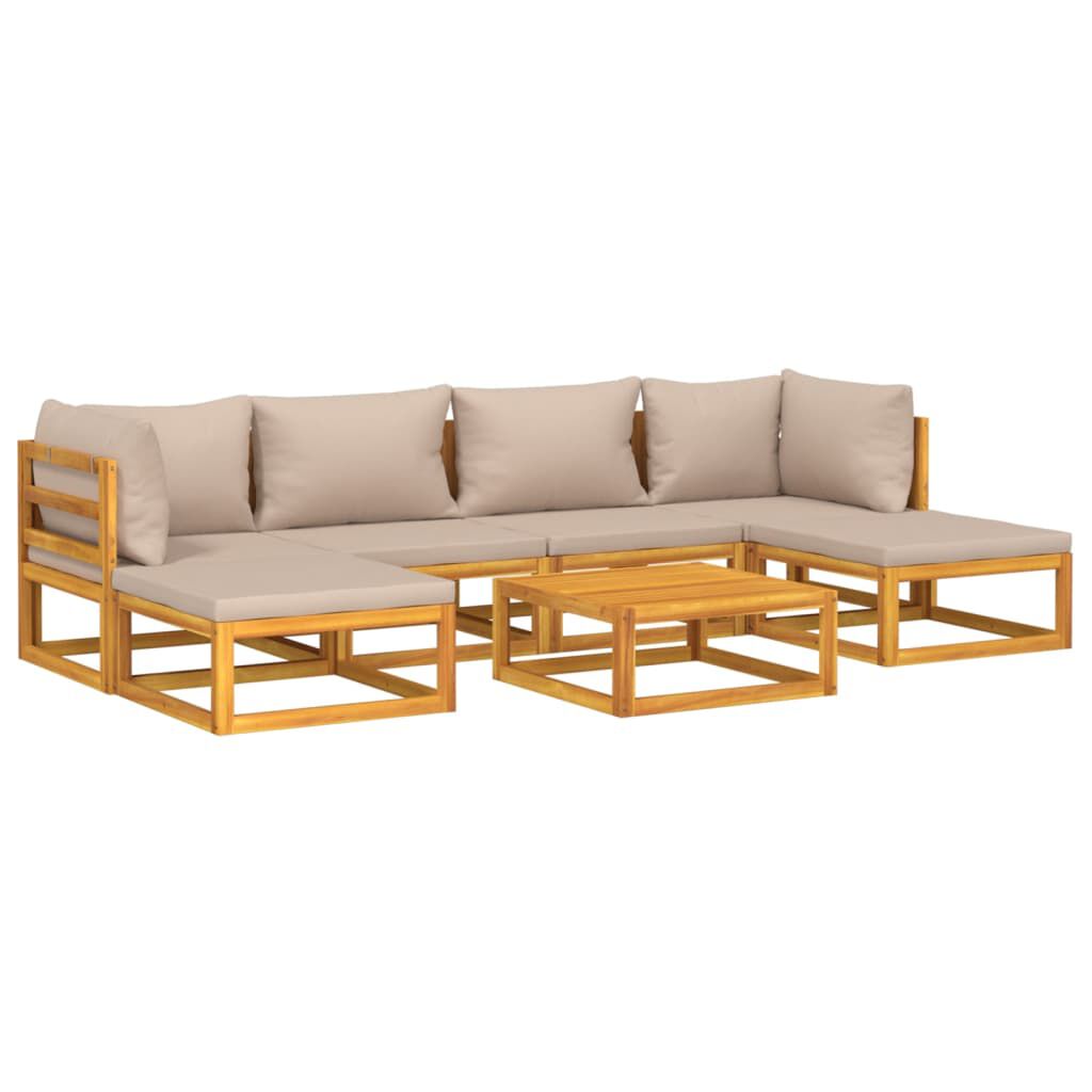 vidaXL 7 Piece Garden Lounge Set with Taupe Cushions Solid Wood