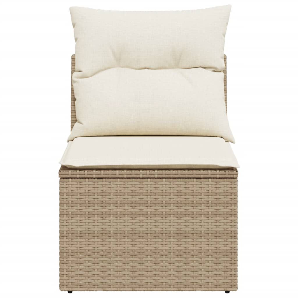 vidaXL Garden Sofa Armless with Cushions Beige Poly Rattan