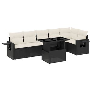 vidaXL 7 Piece Garden Sofa Set with Cushions Black Poly Rattan
