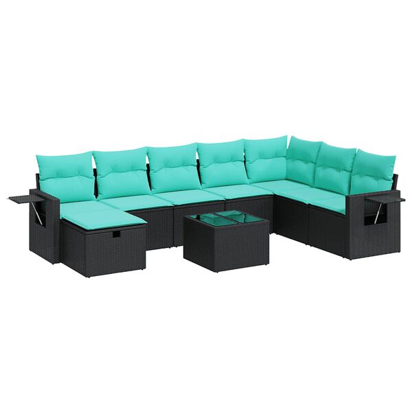 vidaXL 9 Piece Garden Sofa Set with Cushions Black Poly Rattan