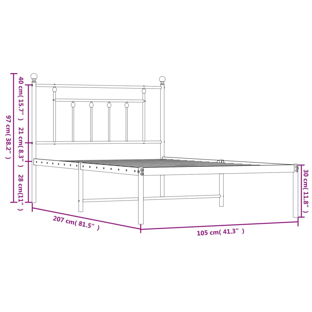 vidaXL Metal Bed Frame without Mattress with Headboard Black 100x200cm