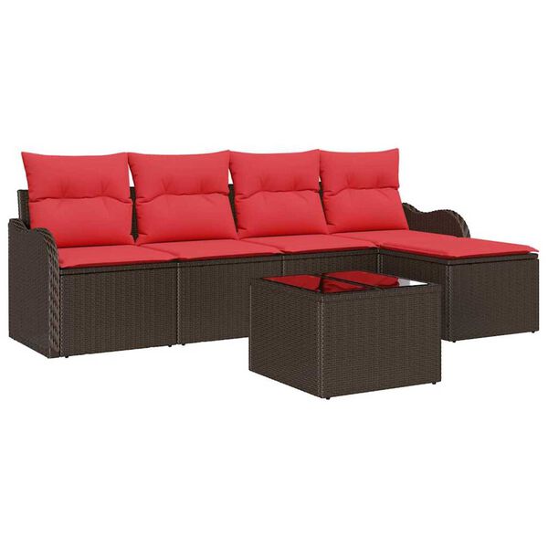 vidaXL Garden Sofa Set with Cushion 6 pcs Brown Poly rattan