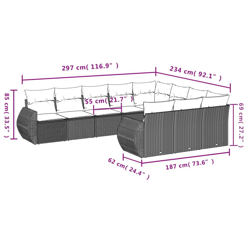 vidaXL 10 Piece Garden Sofa Set with Cushions Black Poly Rattan