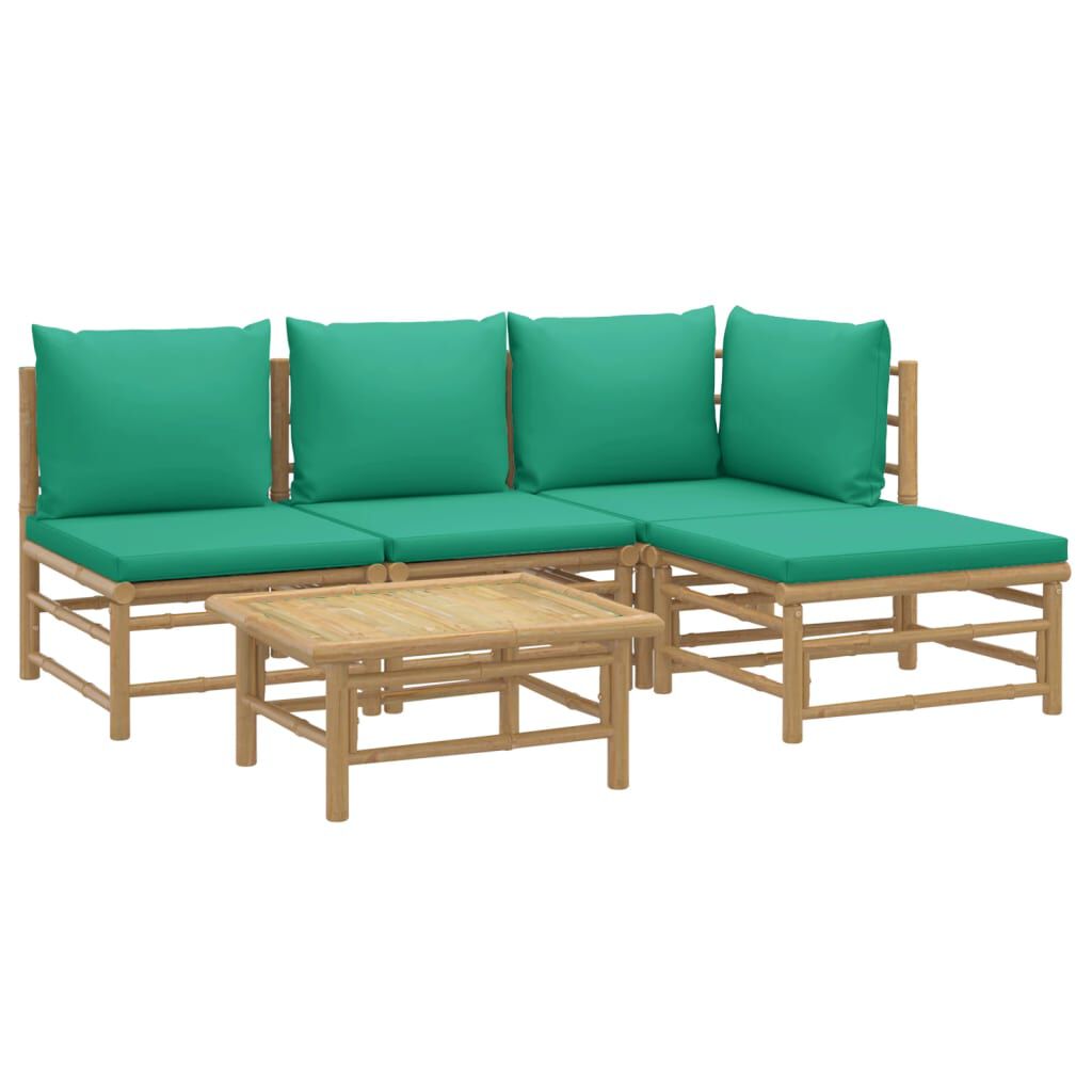 vidaXL 5 Piece Garden Lounge Set with Green Cushions Bamboo