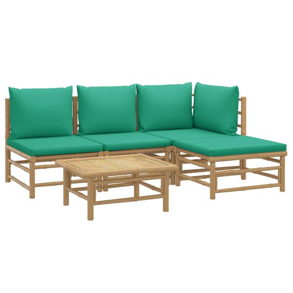 vidaXL 5 Piece Garden Lounge Set with Green Cushions Bamboo