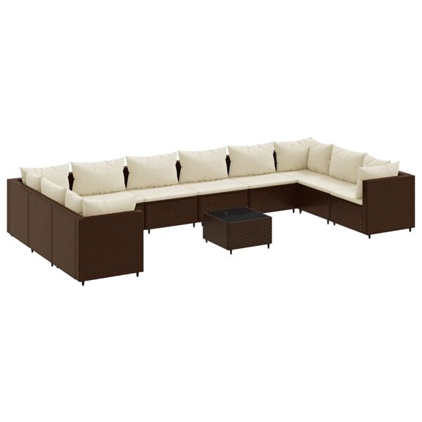 vidaXL 11 Piece Garden Lounge Set with Cushions Brown Poly Rattan