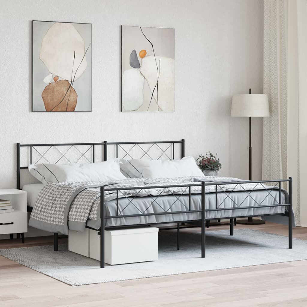 vidaXL Metal Bed Frame without Mattress with Footboard Black 183x213cm