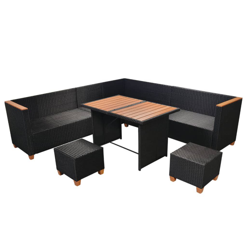 vidaXL 7 Piece Garden Lounge Set with Cushions Poly Rattan Black