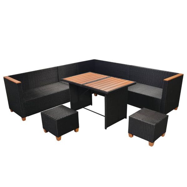 vidaXL 7 Piece Garden Lounge Set with Cushions Poly Rattan Black