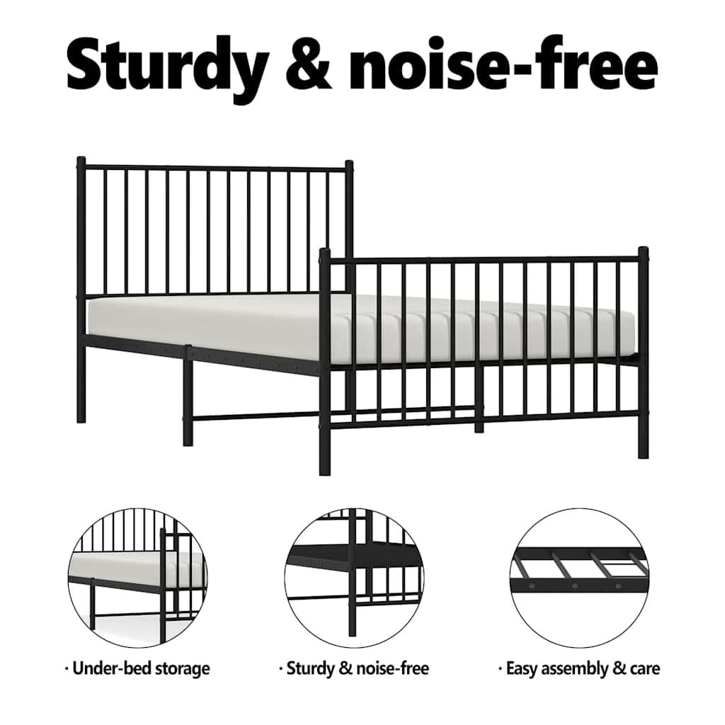vidaXL Metal Bed Frame without Mattress with Footboard Black 100x200cm