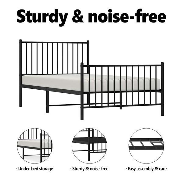 vidaXL Metal Bed Frame without Mattress with Footboard Black 100x200cm