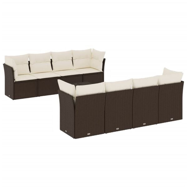 vidaXL 9 Piece Garden Sofa Set with Cushions Brown Poly Rattan