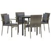 vidaXL 5 Piece Garden Dining Set with Cushions Black and Grey Poly Rattan