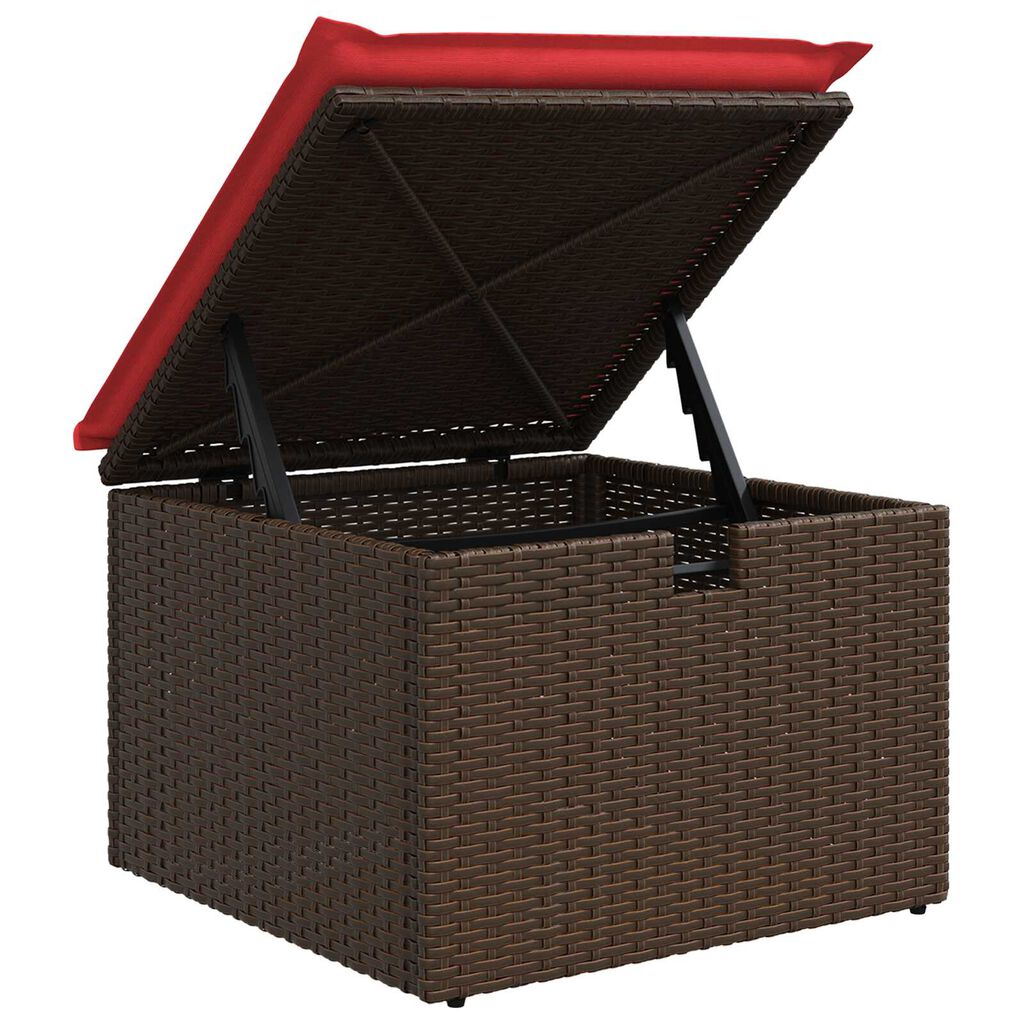 vidaXL Garden Stool with Cushion Brown 55x55x37 cm Poly Rattan
