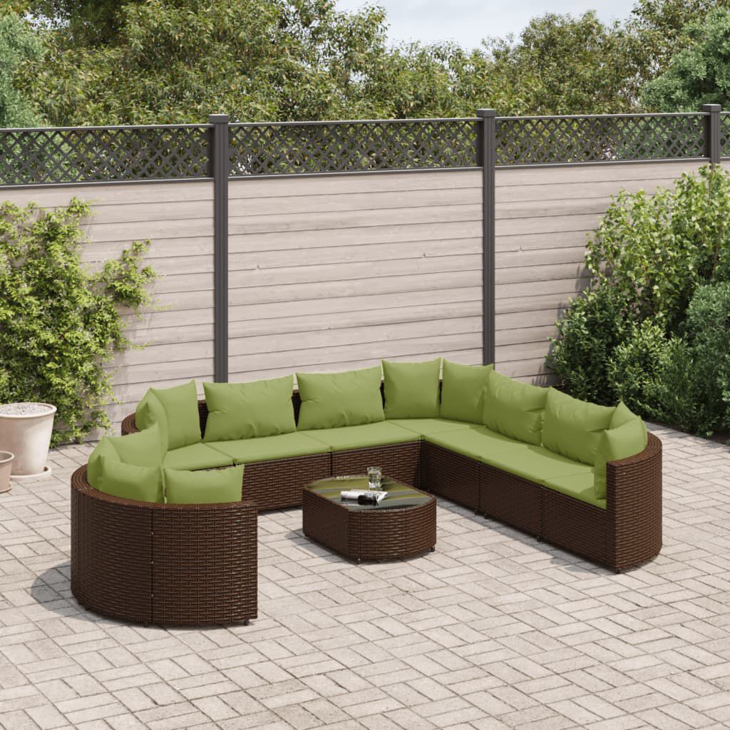 vidaXL 10 Piece Garden Sofa Set with Cushions Brown Poly Rattan