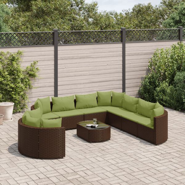 vidaXL 10 Piece Garden Sofa Set with Cushions Brown Poly Rattan
