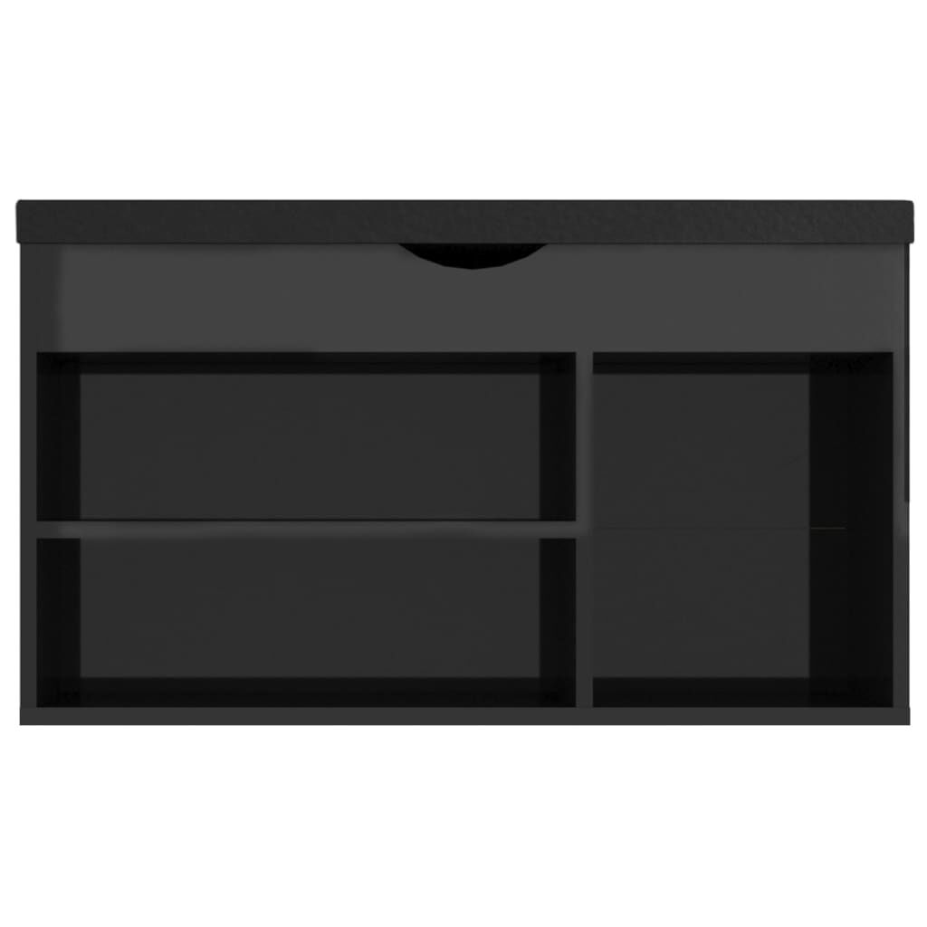 vidaXL Shoe Bench with Cushion High Gloss Black 80x30x47 cm Engineered Wood