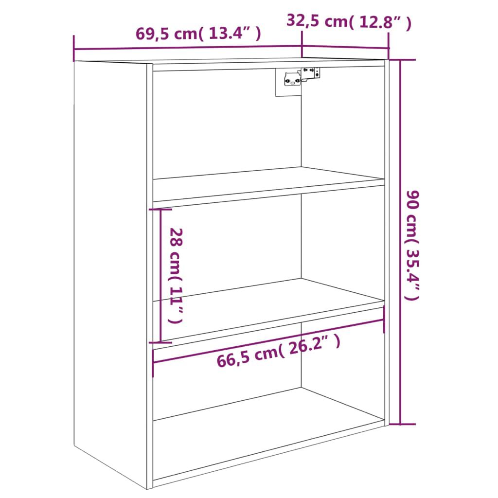 vidaXL Hanging Wall Cabinet High Gloss White 69.5x32.5x90 cm
