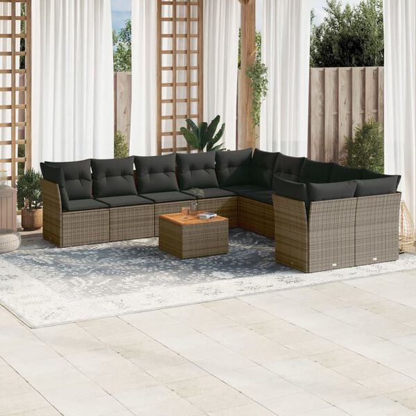 vidaXL 11 Piece Garden Sofa Set with Cushions Grey Poly Rattan
