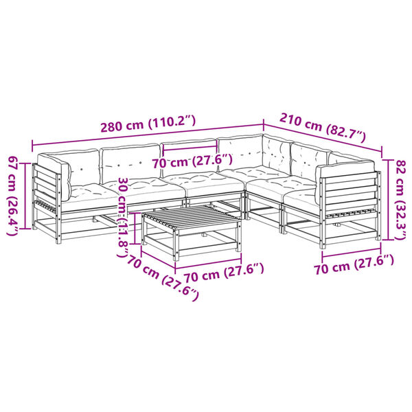 vidaXL 7 Piece Garden Sofa Set with Cushions Solid Wood Pine