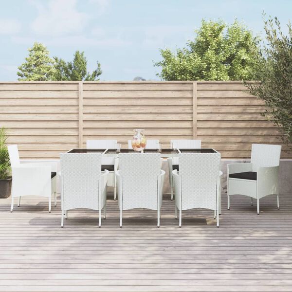vidaXL 9 Piece Garden Dining Set with Cushions White Poly Rattan