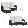 vidaXL Reclining Garden Sofa with Cushions L-shaped Black Poly Rattan