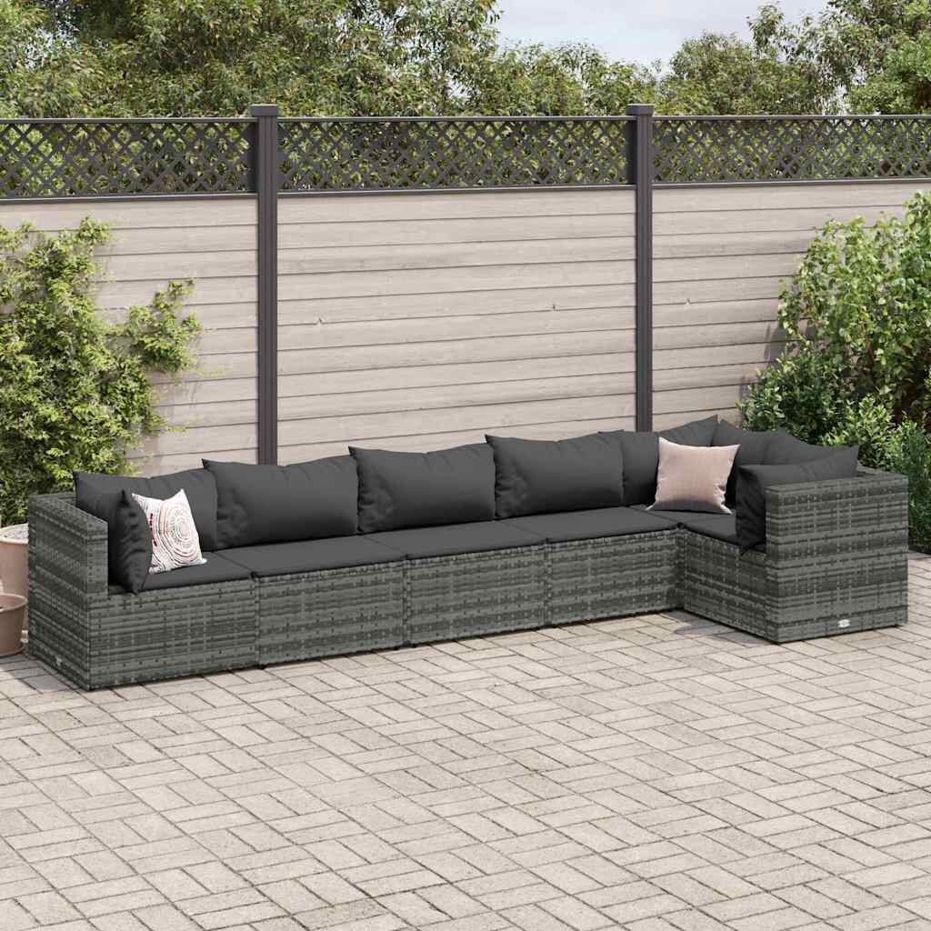 vidaXL 6 Piece Garden Lounge Set with Cushions Grey Poly Rattan