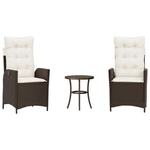 vidaXL 3 Piece Bistro Set with Cushions Brown Poly Rattan