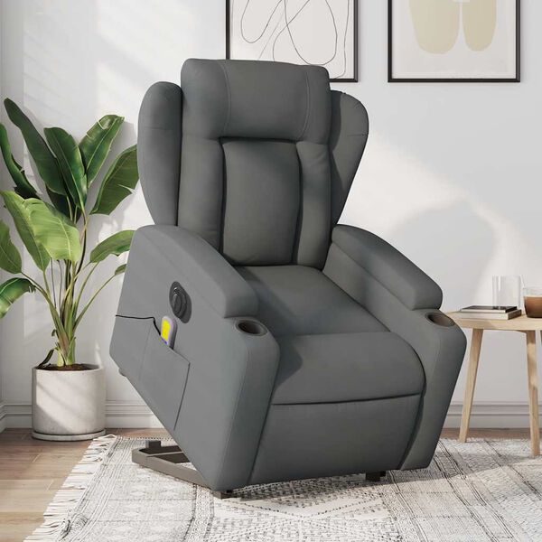 vidaXL Electric Stand up Massage Recliner Chair Dark Grey Fabric