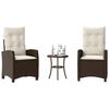 vidaXL 3 Piece Bistro Set with Cushions Brown Poly Rattan