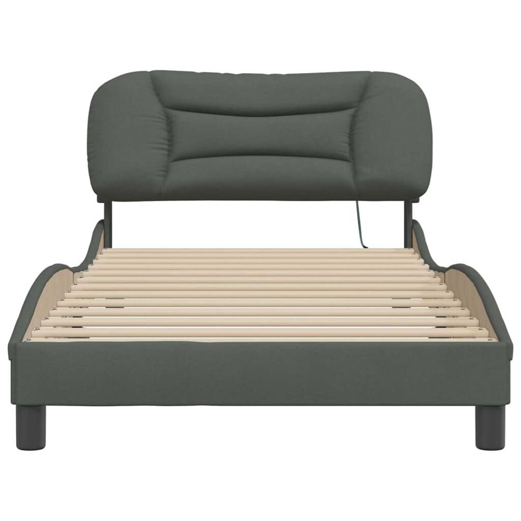 vidaXL Bed Frame with LED without Mattress "Hvar" Dark Grey 100x190 cm Fabric