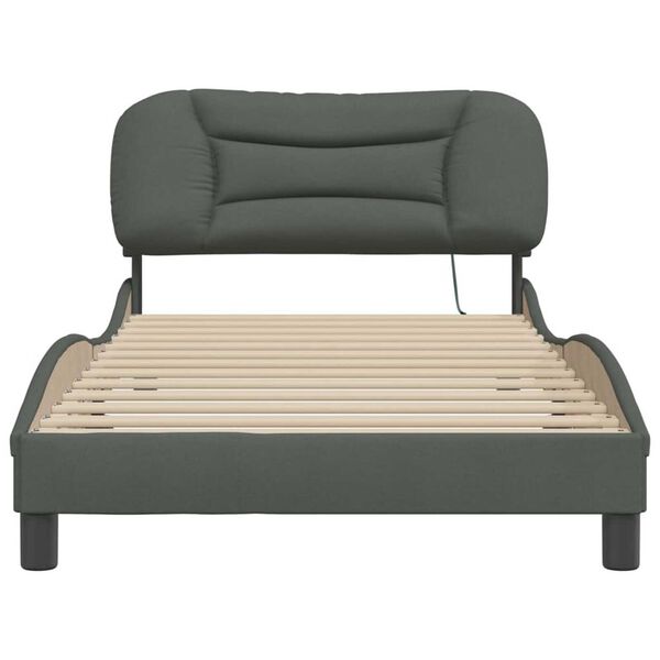 vidaXL Bed Frame with LED without Mattress "Hvar" Dark Grey 100x190 cm Fabric