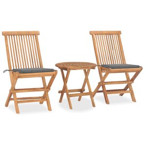 vidaXL 3 Piece Folding Outdoor Dining Set with Cushion Solid Wood Teak