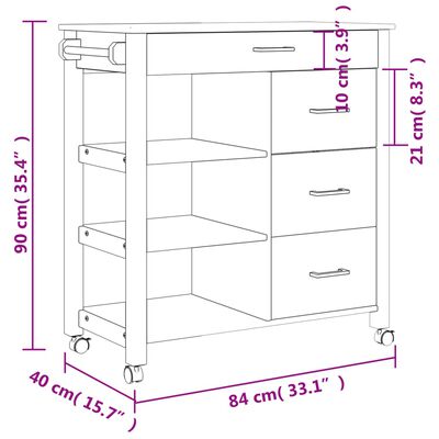 vidaXL Kitchen Trolley MONZA 84x40x90 cm Solid Wood Pine