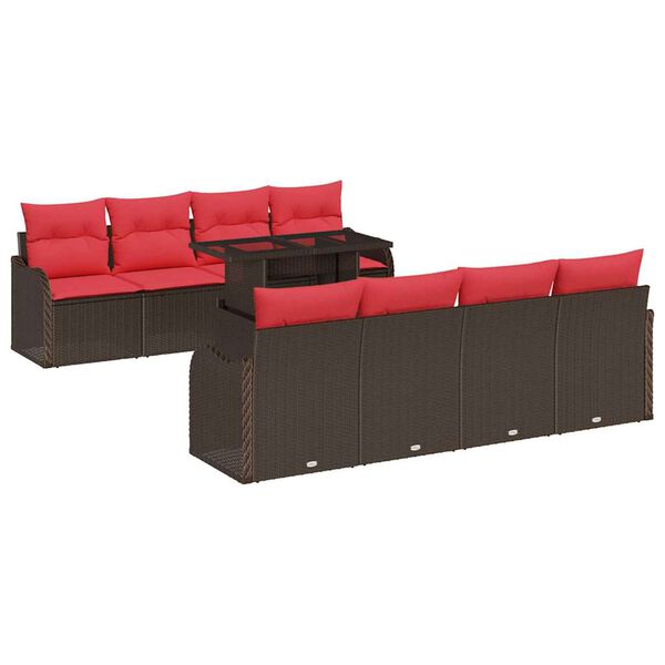 vidaXL Garden Sofa Set with Cushion 7 pcs Brown Poly Rattan