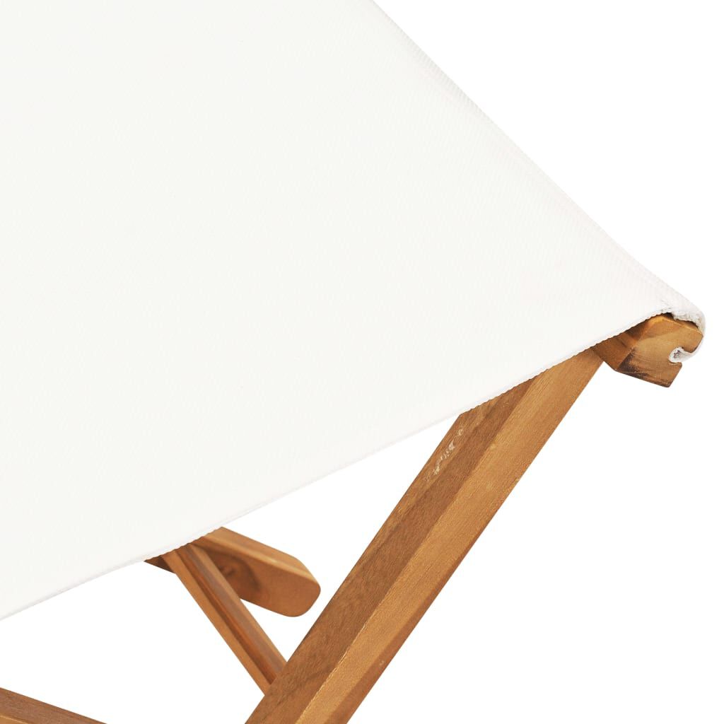 vidaXL Folding Chairs 2 pcs Solid Teak Wood and Fabric Cream White