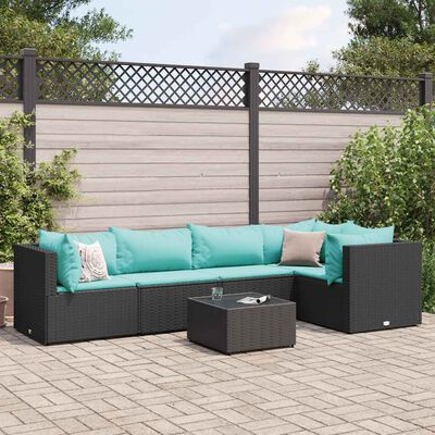 vidaXL 6 Piece Garden Lounge Set with Cushions Black Poly Rattan