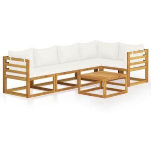 vidaXL 6 Piece Garden Lounge Set with Cushion Cream Solid Acacia Wood
