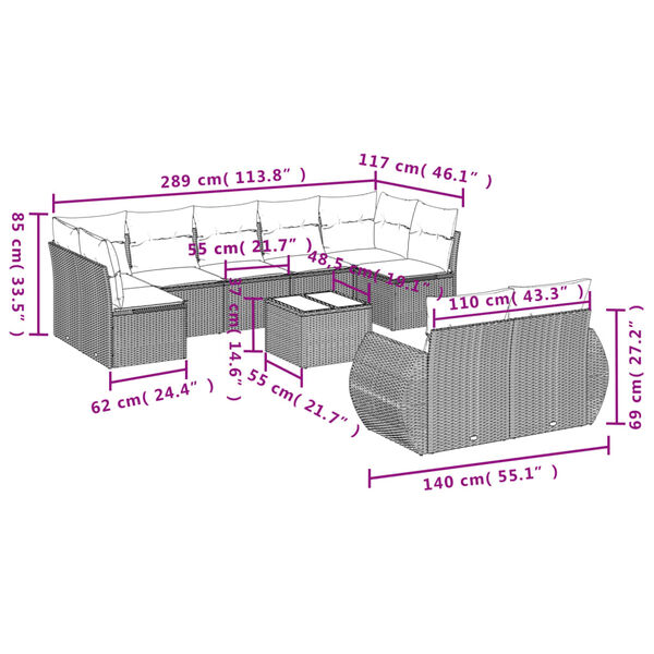 vidaXL 10 Piece Garden Sofa Set with Cushions Beige Poly Rattan