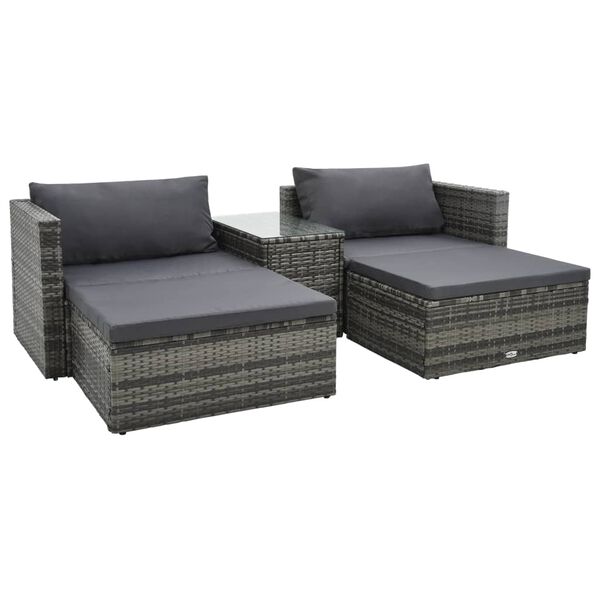 vidaXL 5 Piece Garden Lounge Set with Cushions Poly Rattan Grey