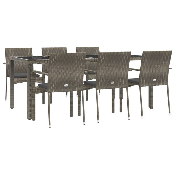 vidaXL 7 Piece Garden Dining Set with Cushions Grey Poly Rattan