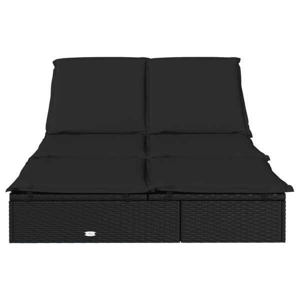 vidaXL 2-Person Sunbed with Cushions Black Poly Rattan