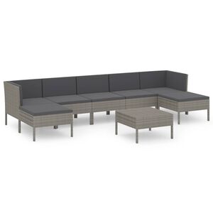 vidaXL 8 Piece Garden Lounge Set with Cushions Poly Rattan Grey