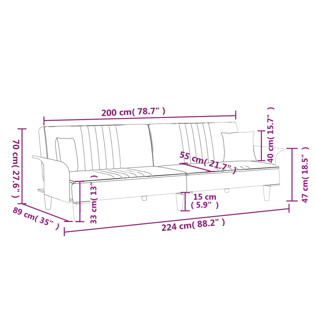 vidaXL Sofa Bed with Armrests Dark Grey Fabric