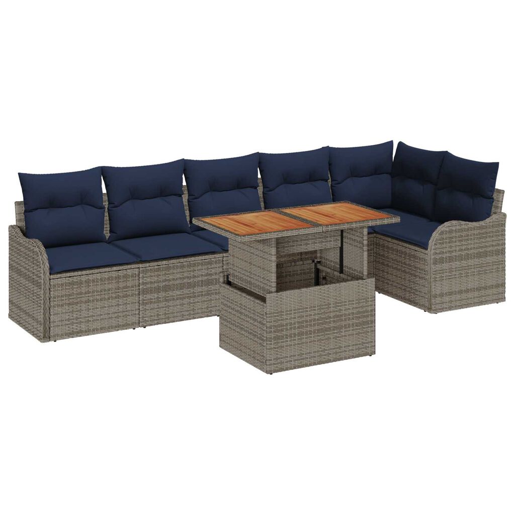 vidaXL 7 Piece Garden Sofa Set with Cushions Grey Poly Rattan Acacia